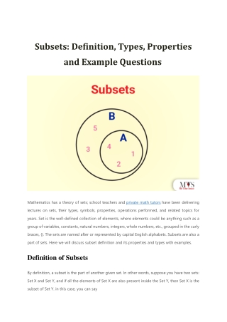 Subsets Definition Types, Properties and Example Questions