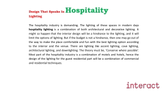 Design That Speaks In Hospitality Lighting