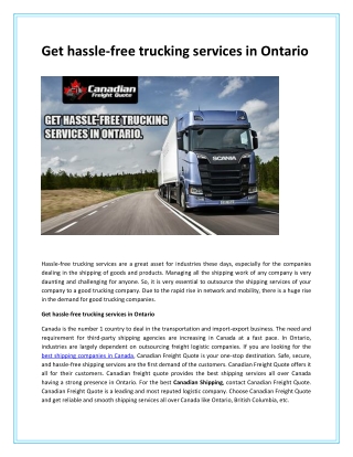 Get hassle-free trucking services in Ontario