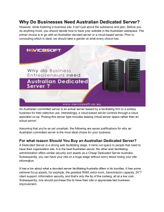Why Do Businesses Need Australian Dedicated Server