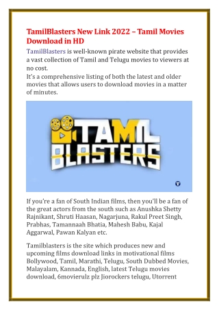 TamilBlasters New Link 2022 – Tamil Movies Download in HD