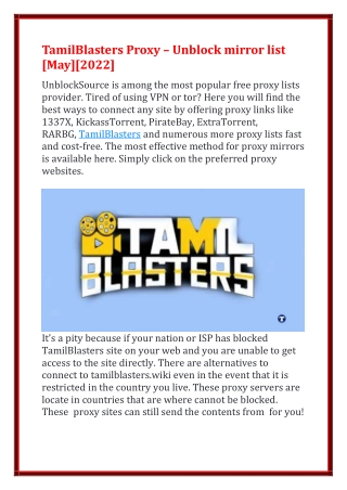 TamilBlasters Proxy – Unblock mirror list [May][2022]