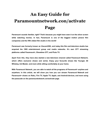 An Easy Guide for Paramountnetwork.con/activate Page