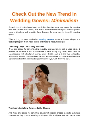 Check Out the New Trend in Wedding Gowns: Minimalism