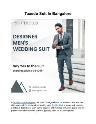 Tuxedo Suit In Bangalore