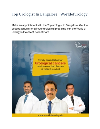 Top Urologist In Bangalore | Worldofurology