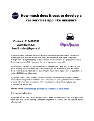 How much does it cost to develop a car services app like mysyara