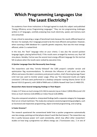 Which Programming Languages Use the Least Electricity?