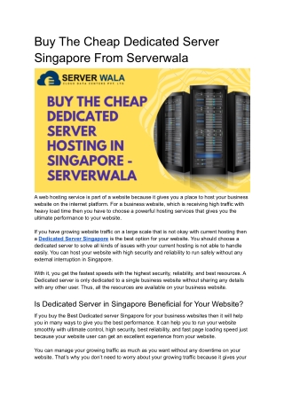 Buy The Cheap Dedicated Server Singapore From Serverwala