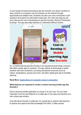 How Much Cost to Develop AI Mobile Learning App like Socratic