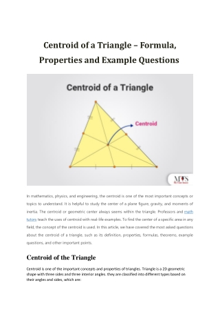 Centroid of a Triangle  Formula Properties and Example Questions