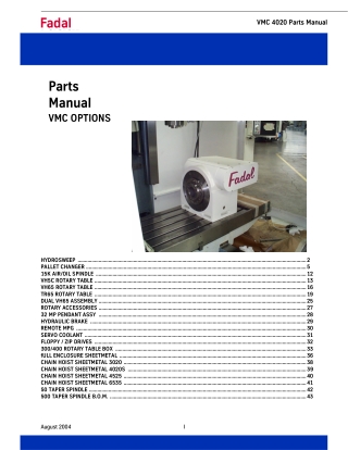 Fadal VMC Options Parts Manual