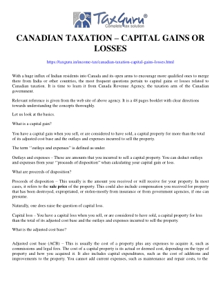 Canadian taxation – Capital gains or losses