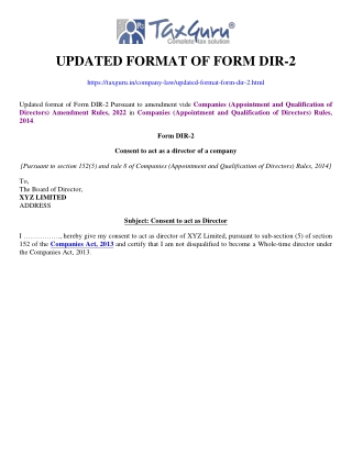 Updated format of Form DIR-2