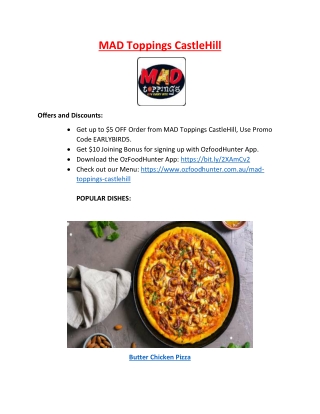 $5 off - MAD Toppings Pizza Restaurant CastleHill Menu NSW