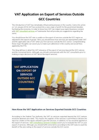 VAT Application on Export of Services Outside GCC Countries