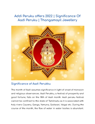 Addi Peruku offers 2022 _ Significance Of Aadi Peruku _ Thangamayil Jewellery