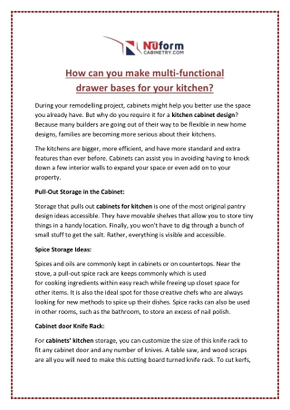 How can you make multi-functional drawer bases for your kitchen?