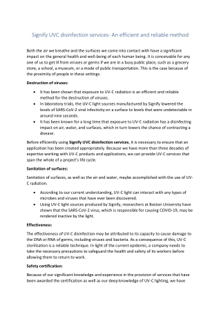Signify UVC disinfection services- An efficient and reliable method