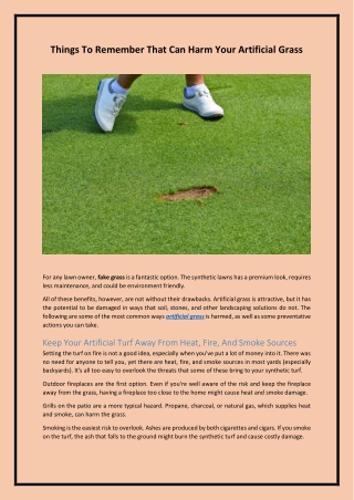 Things To Remember That Can Harm Your Artificial Grass