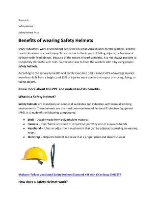 Benefits of wearing Safety Helmets