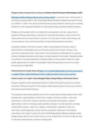 Biological Safety Testing Products and Services Market Outlook & Research Methodology by 2027
