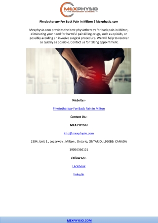 Physiotherapy For Back Pain In Milton | Mexphysio.com