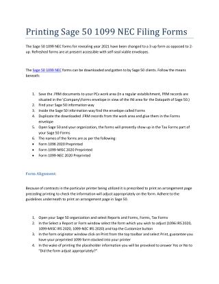 Printing Sage 50 1099 NEC Filing Forms