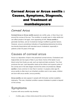 Corneal Arcus or Arcus senilis  Causes Symptoms Diagnosis and Treatment at mumbaieyecare