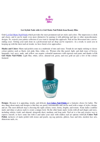 Get Stylish Nails with LA Girl Matte Nail Polish from Beauty Bliss