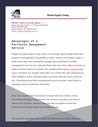 Advantages of a Portfolio Management Service