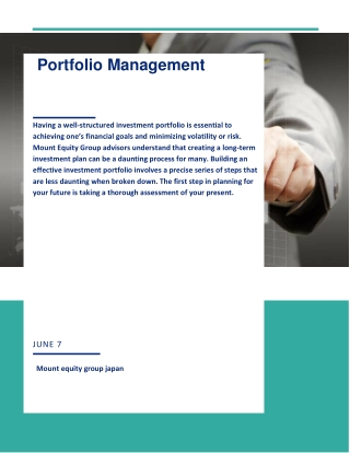 Portfolio Management of Investments