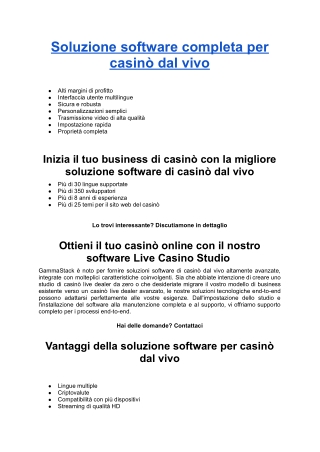 Soluzione software completa per casinò dal vivo