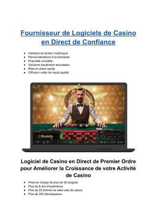 Fournisseur de Logiciels de Casino en Direct de Confiance