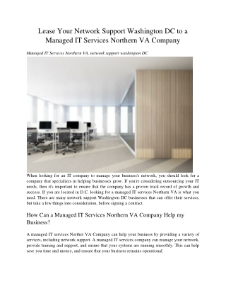 Lease Your Network Support Washington DC to a Managed IT Services Northern VA Company