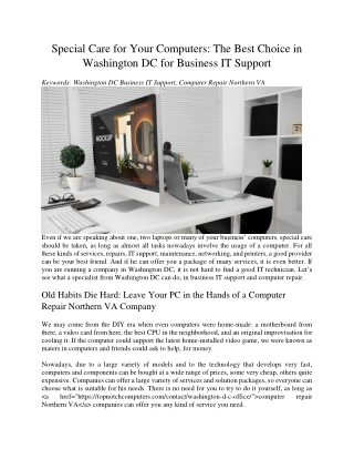 Special Care for Your Computers The Best Choice in Washington DC for Business IT Support