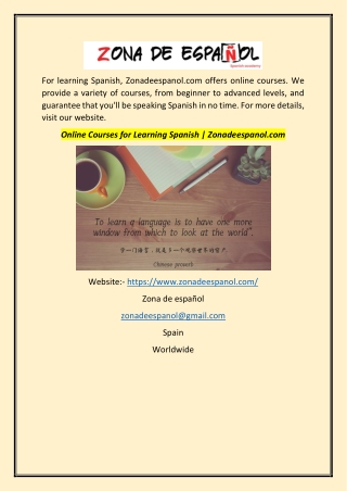 Online Courses for Learning Spanish | Zonadeespanol.com