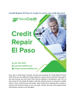 Credit Repair El Paso is ready to serve you with the best