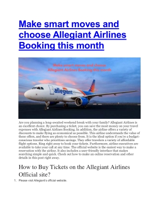 Make smart moves and choose Allegiant Airlines Booking this month