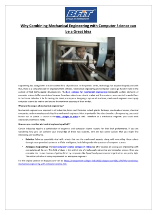 Why Combining Mechanical Engineering with Computer Science can be a Great Idea