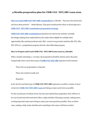 4 Months preparation plan for CSIR-UGC  NET_JRF exam 2022