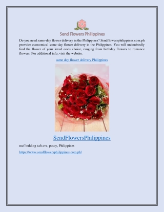 Same Day Flower Do you need same-daery Philippines Sendflowersphilippines.com.ph