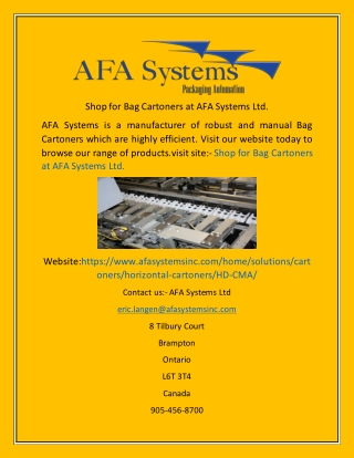 Shop for Bag Cartoners at AFA Systems Ltd.