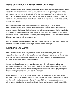 Bahis Sektörünün En Yenisi: Norabahis Adresi