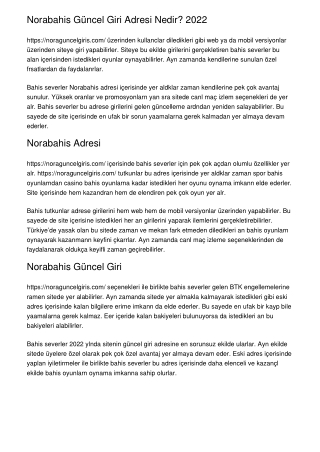 Norabahis Güncel Giriş Adresi Nedir? 2022
