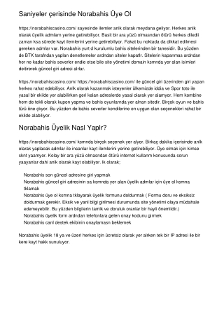 Saniyeler İçerisinde Norabahis Üye Ol