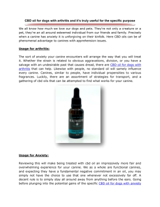 CBD oil for dogs with arthritis and it’s truly useful for the specific purpose