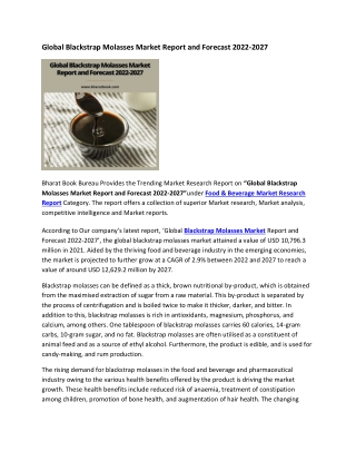 Global Blackstrap Molasses Market Research Report 2022-2027