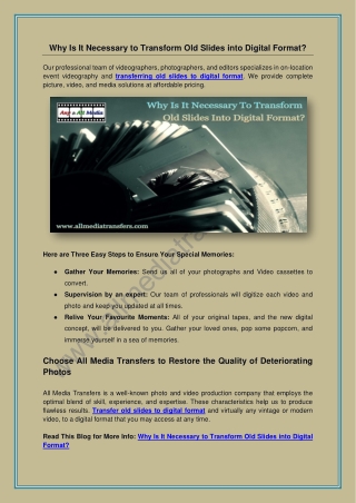 Why Is It Necessary To Transform Old Slides Into Digital Format