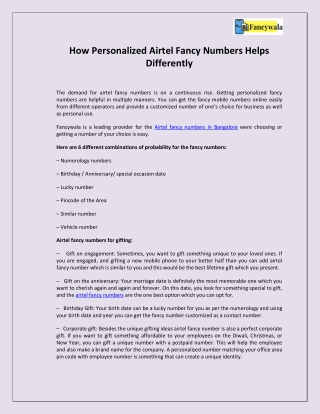 How Personalized Airtel Fancy Numbers Helps Differently